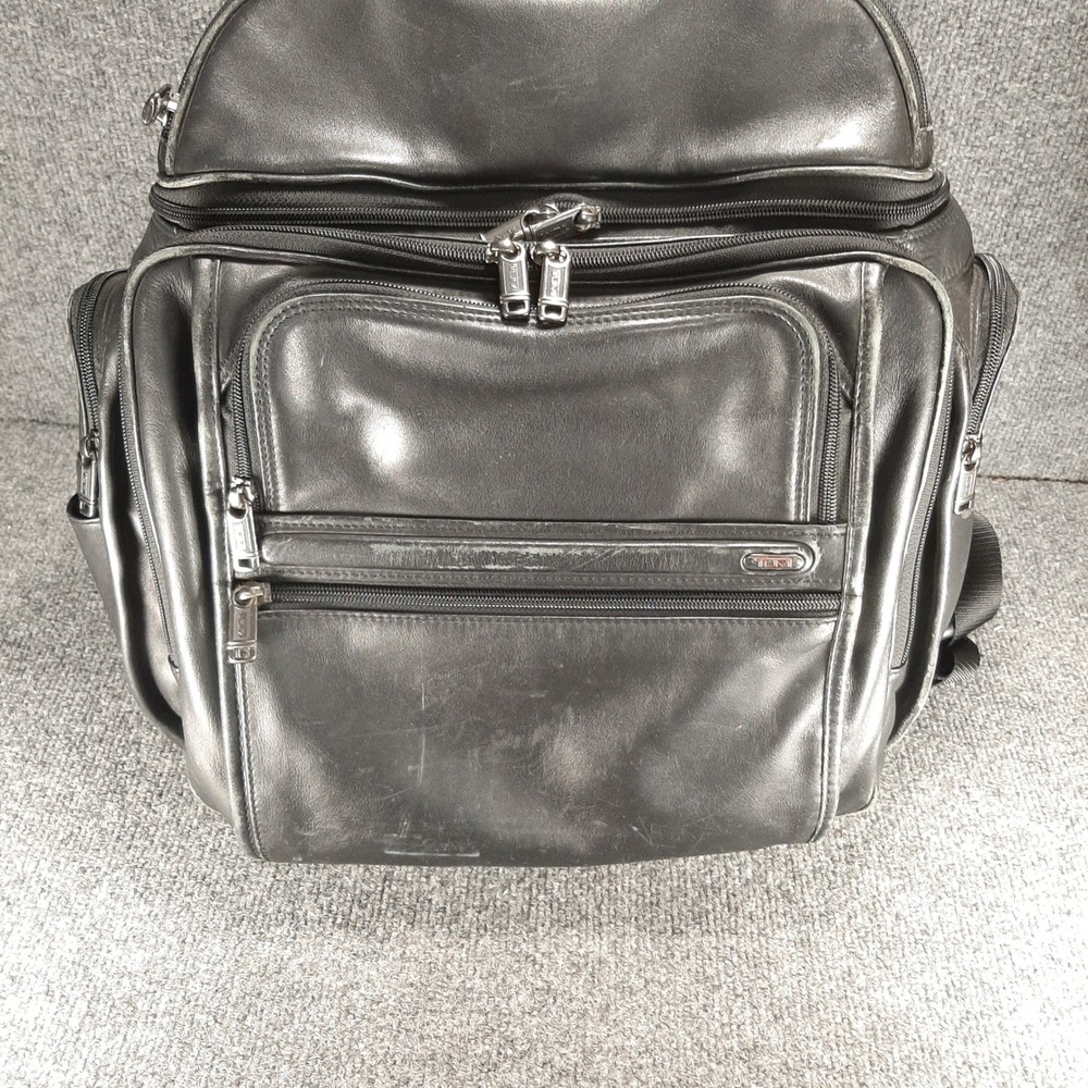 Tumi Backpack 96186D4 17x15x9 Black Leather Mens Business Travel Bag